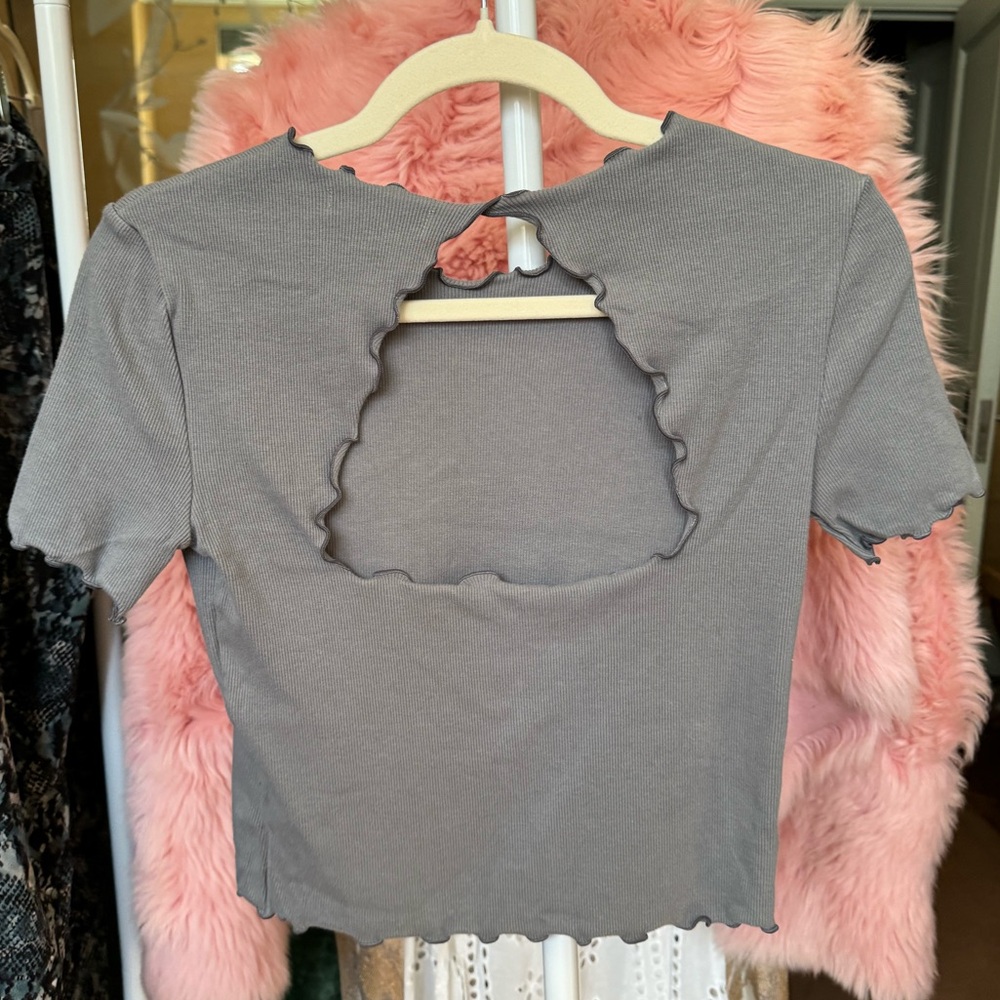 Intermix Open Back Grey Short Sleeve Top